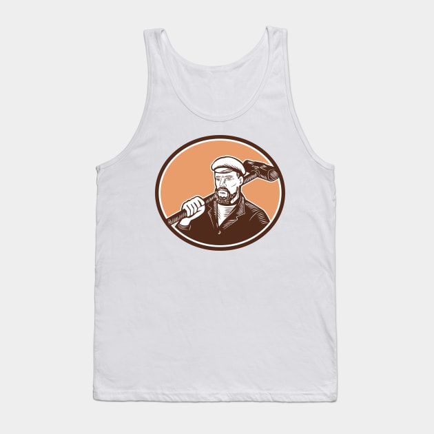 Blacksmith Holding Sledgehammer Woodcut Tank Top by retrovectors